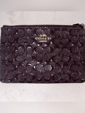 Coach Purple Signature Embossed Leather Zip Card Holder